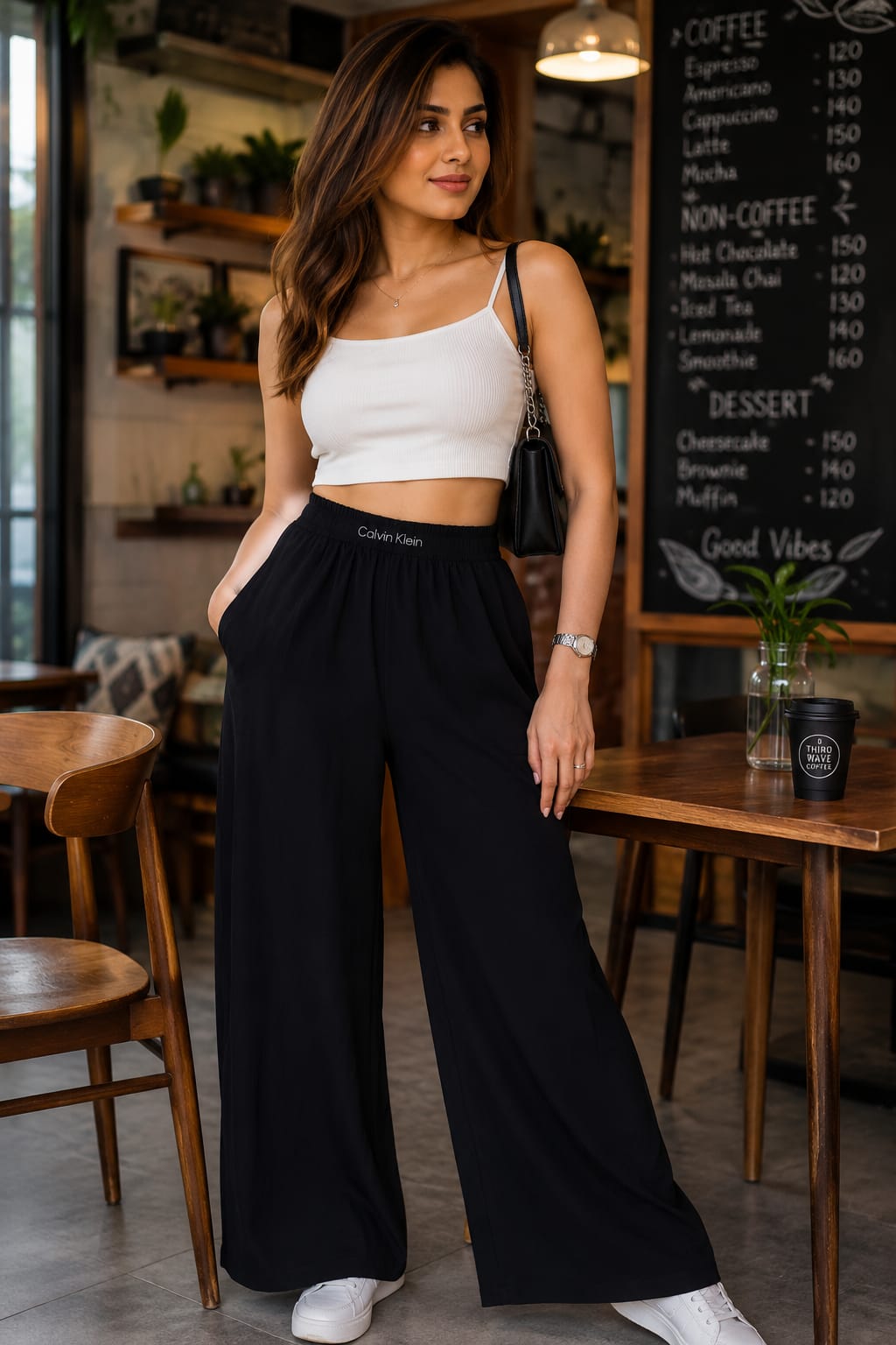 Korean style high waist wide leg trousers for women