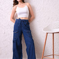 Women's High-Waist Wide Leg Denim Cargo Pants
