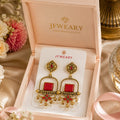 Antique Gold Lotus & Gemstone Chandelier Earrings