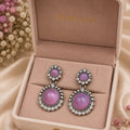 Antique Silver & Cabochon Crystal Drop Earrings