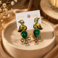 Royal Peacock Antique Gold Stone-Embedded Earrings