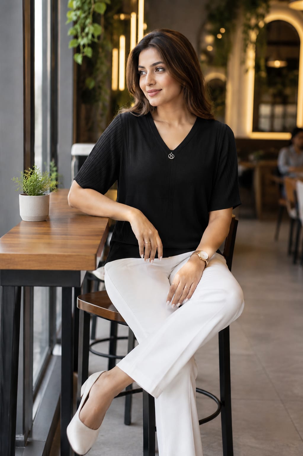 Smart Casual Short Sleeve V-Neck Knit Top 