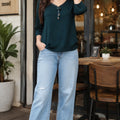 Women V-Neck Fine Knit Top with Decorative Tie-Up Placket