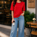 Embellished Collar Short-Sleeve Knit Tunic Top