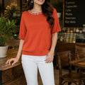 Chic Embellished Round Neck Top