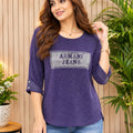 Casual Glitter Finish 3/4th Sleeve Round Neck Graphic Top