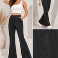 Women's Black High-Waist bellbottom  Pants with Embellished Rhinestone Side Stripe
