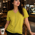 Rhinestone Embellished V-Neck Short Sleeve Top