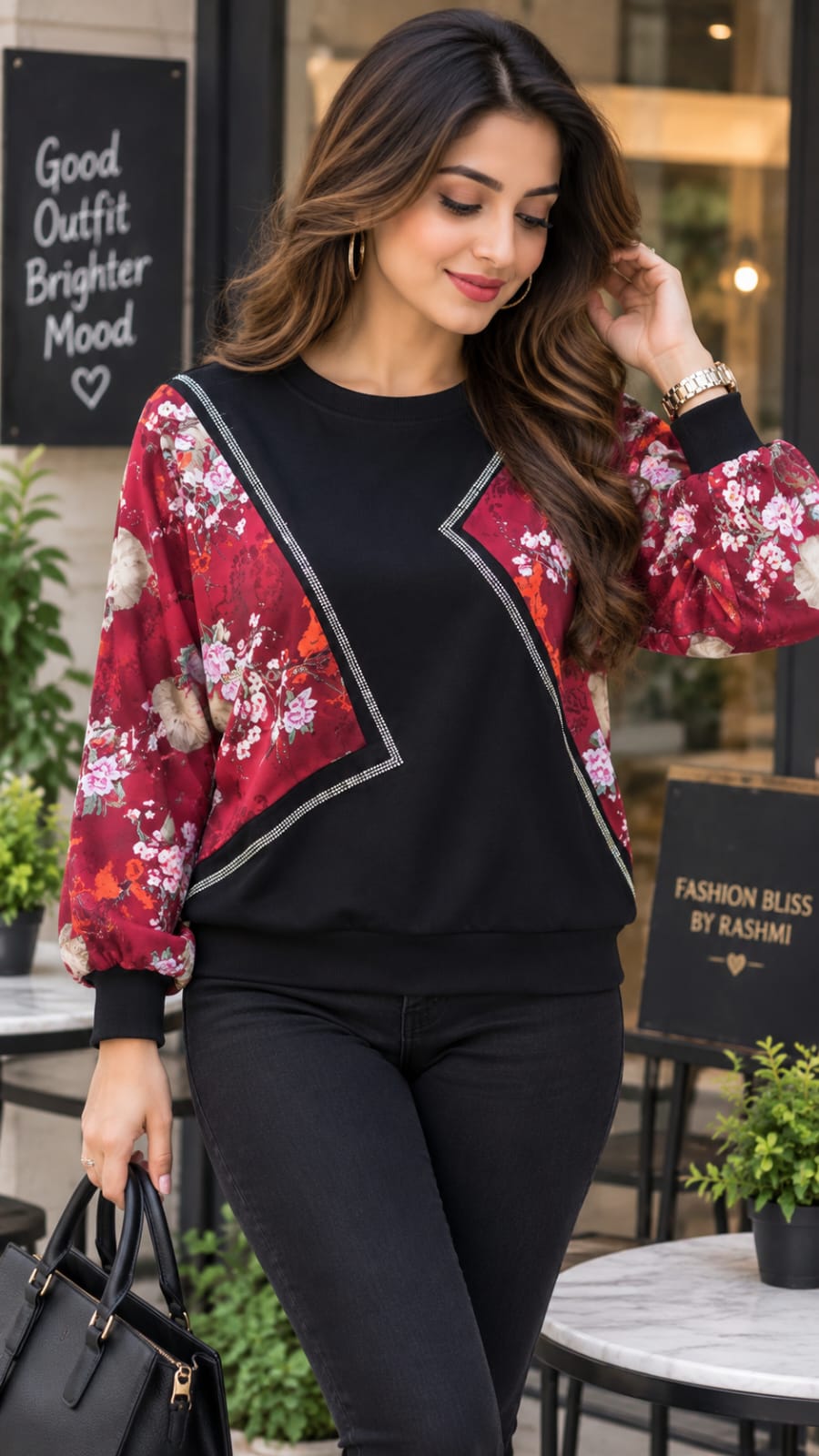 Rhinestone Trim Zebra Print Sweatshirt Top