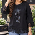 Floral Sequined Cutwork Lace Hem Top