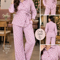 Women’s Polka Dot Tie-Waist Shirt & Wide-Leg Pants Cord Set