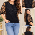 Premium Black Rhinestone Draped Chain Print Top ✨