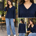 Women’s  Embellished V-Neck Full Sleeve Top