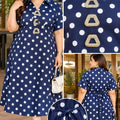 Women's Polka Dot A-Line Shirt Dress with Embellished Buttons