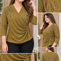 Women's Embellished Wrap-Style 3/4 Sleeve Top