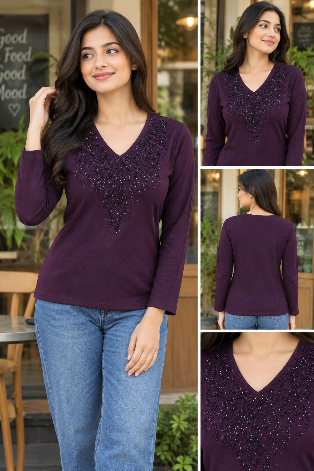 Elegant Embellished V-Neck Top✨
