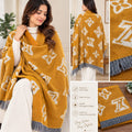 Women's Premium Monogram Printed Winter Shawl with Tassel Border