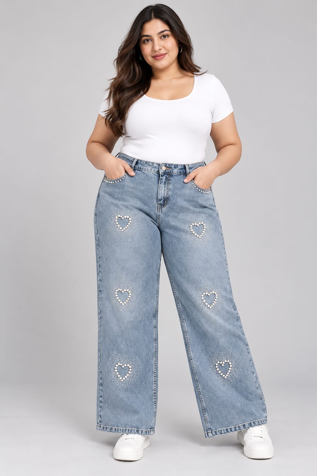 Women's High-Waist Wide-Leg Embellished Denim Jean