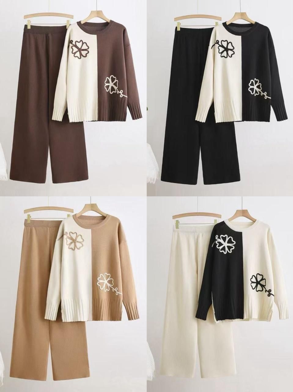 Two-Tone Floral Knit winter Cord Set