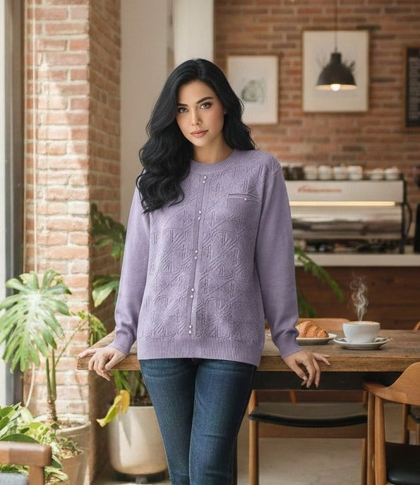 Azure Lattice Textured Knit Top