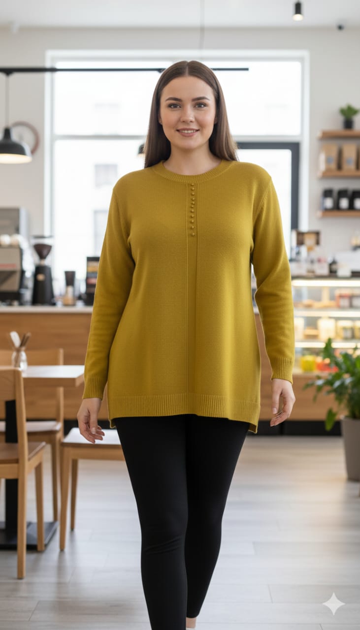 Soft Knit winter Long Top with Vertical Button Detail