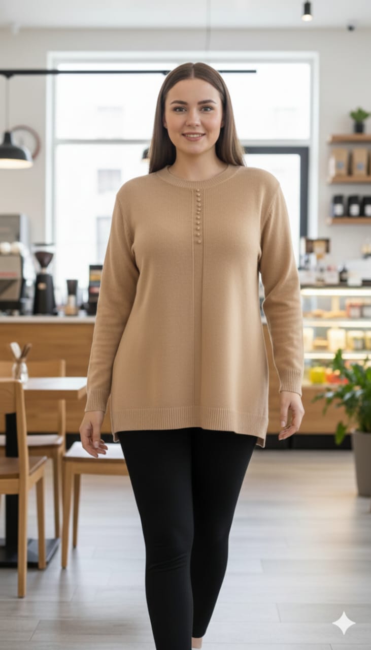 Soft Knit winter Long Top with Vertical Button Detail