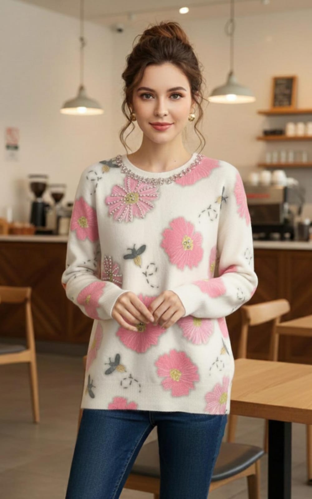 Pastel Floral Intarsia Knit sweater