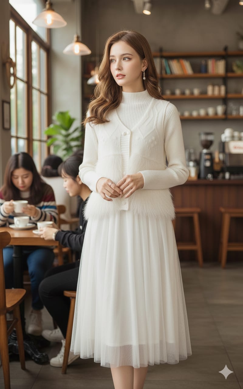 Winter Whimsy" Ribbed Knit & Faux Fur dress