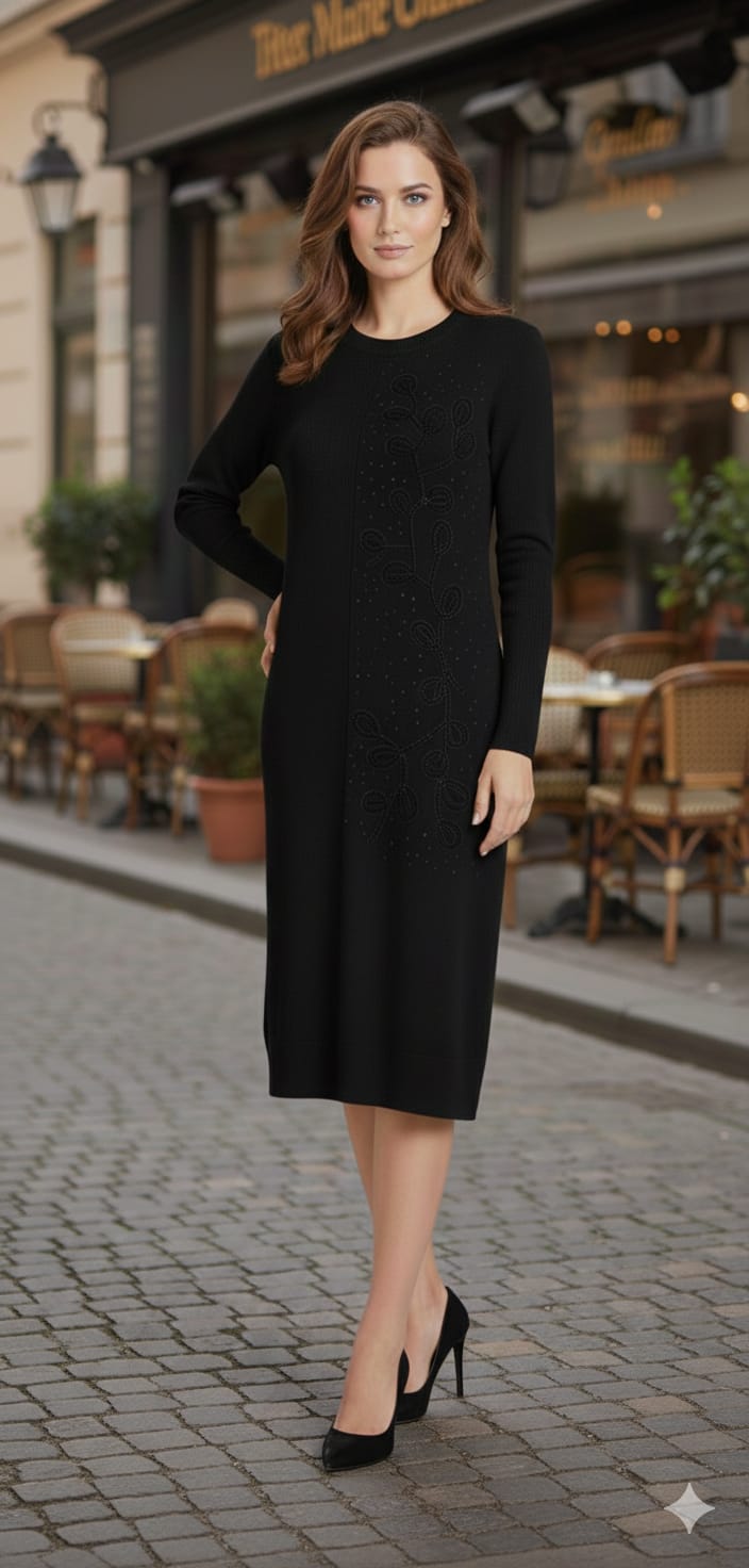 Ribbed Winter Knit Sequin Embellished Midi Dress