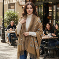 Parisian Faux-Fur Trimmed Embroidered Poncho