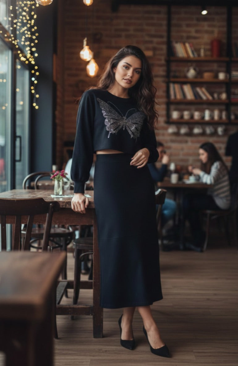 Butterfly Ensemble Crop top & Skirt"