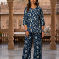 Indigo Abstract Tunic and Wide-Leg Trouser cotton cord Set