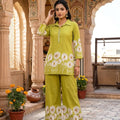 Embroidered  Floral Print Cotton Coord Set