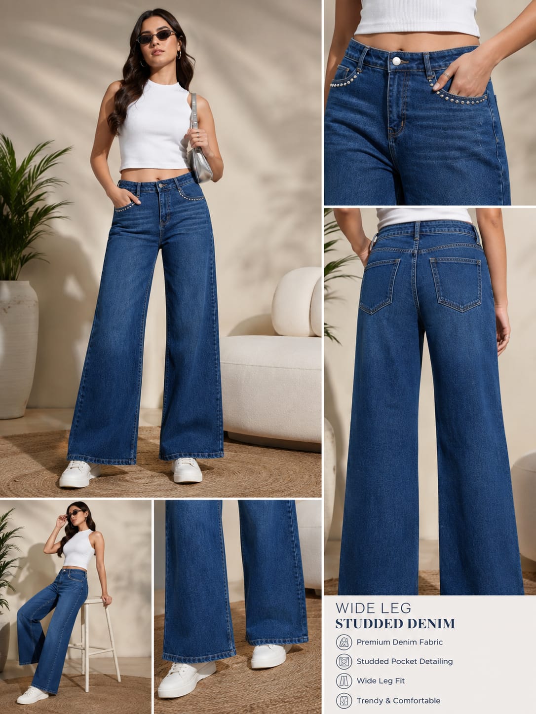 "Pearl Pocket Straight Fit Denims”