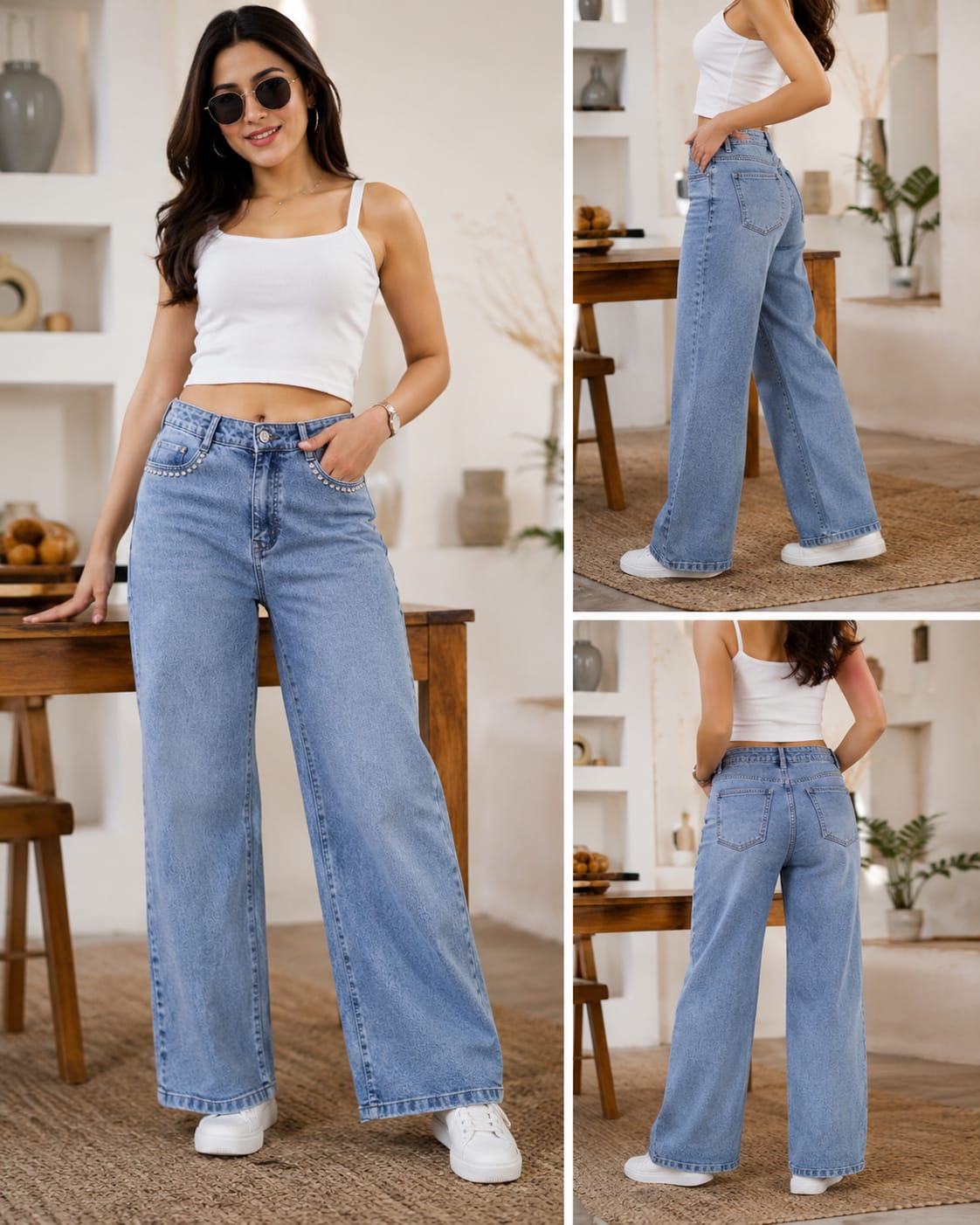 "Pearl Pocket Straight Fit Denims”