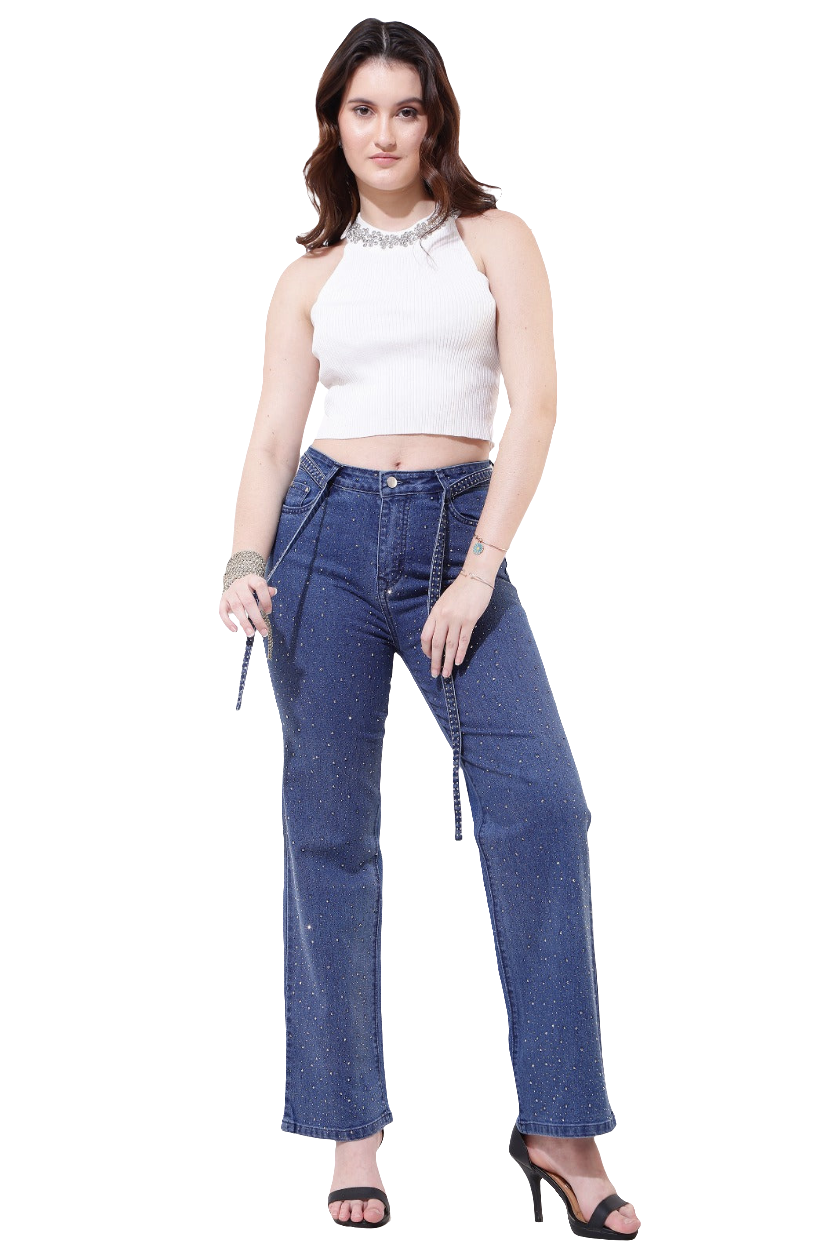 "Shimmer Denim Wide Leg Jeans"