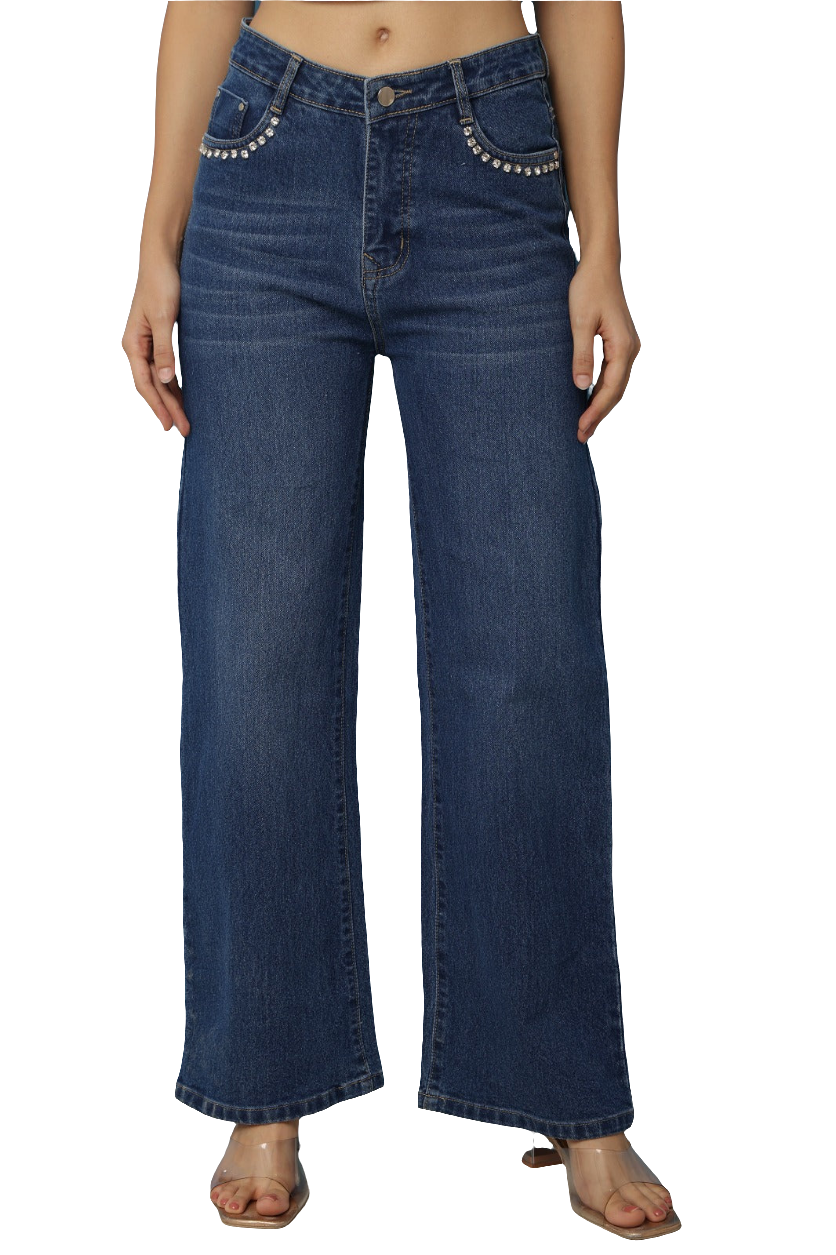 "Pearl Pocket Straight Fit Denims”