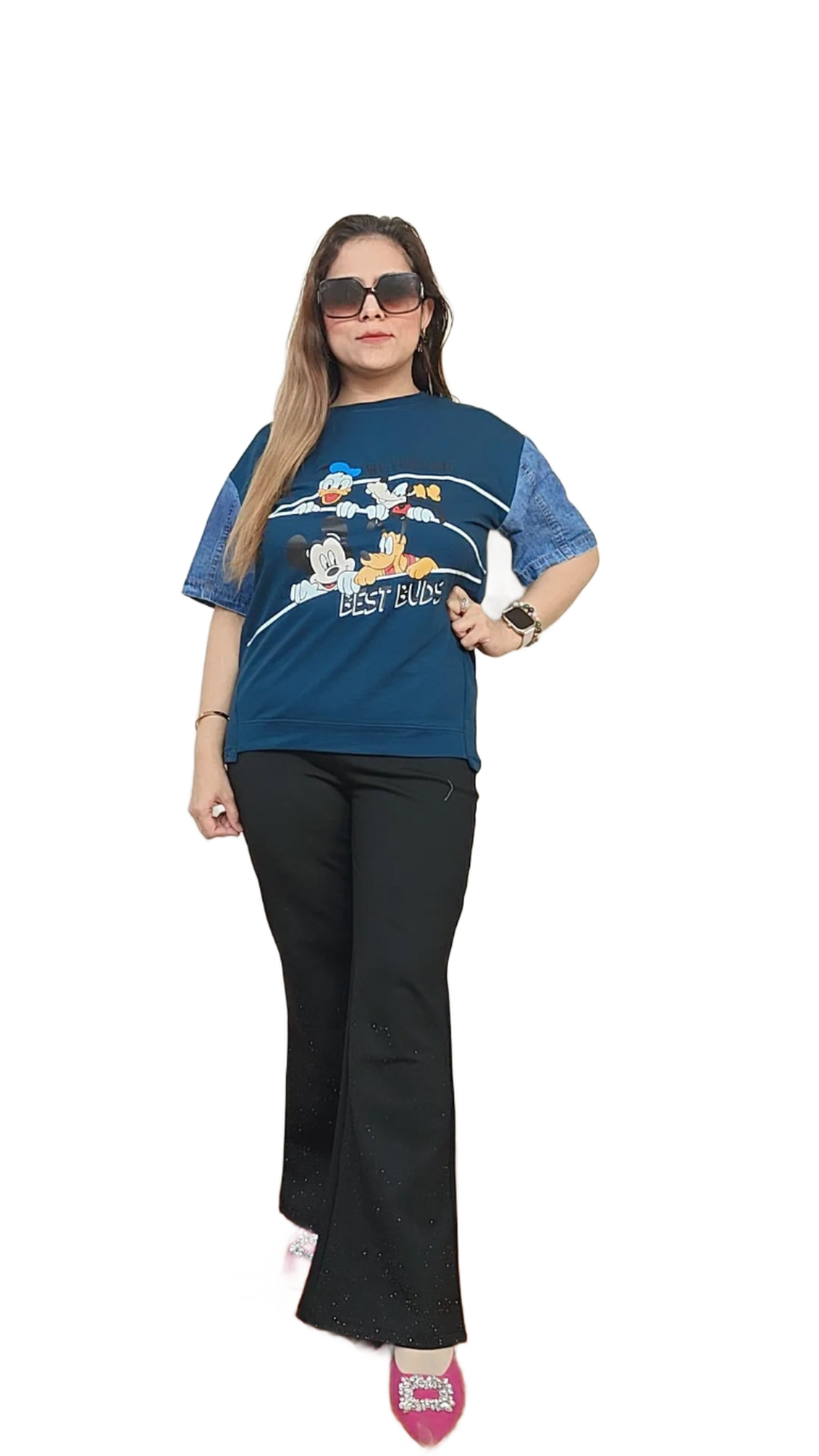 Tshirt top with denim sleeves