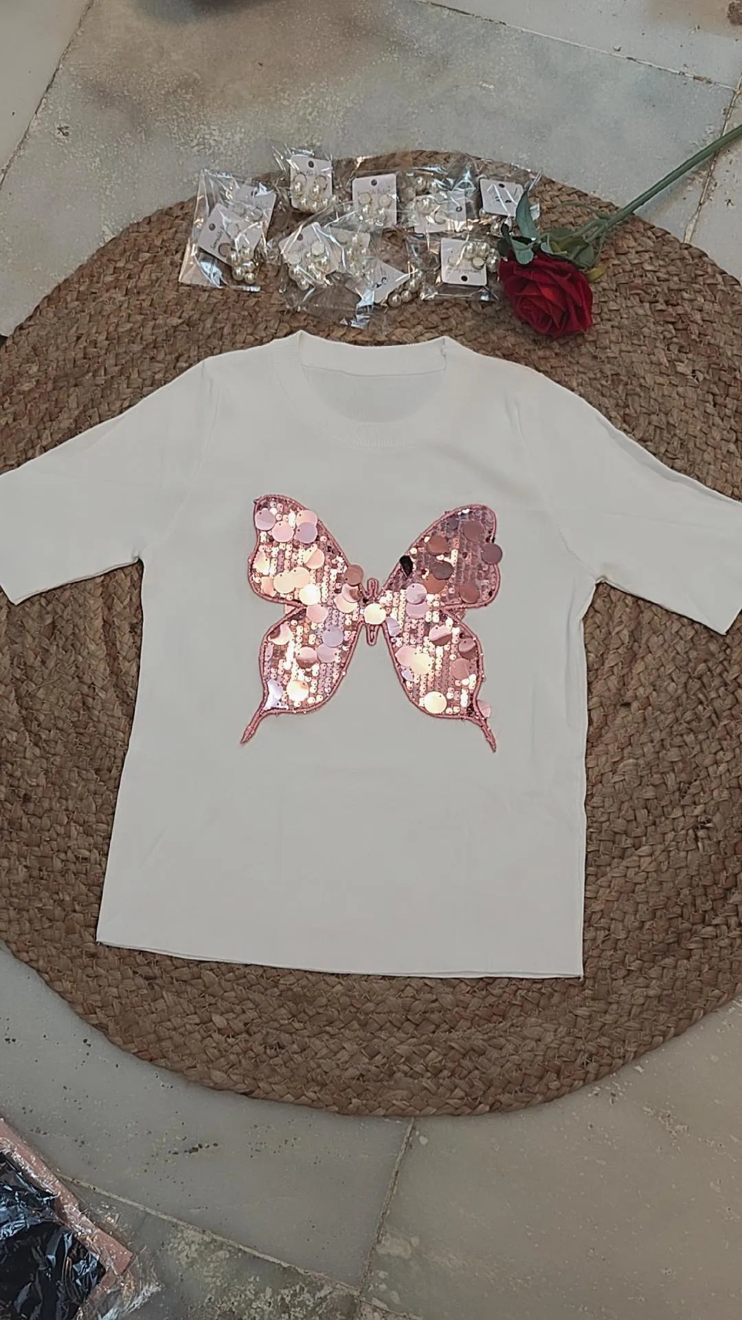 Summer butterfly sequin top