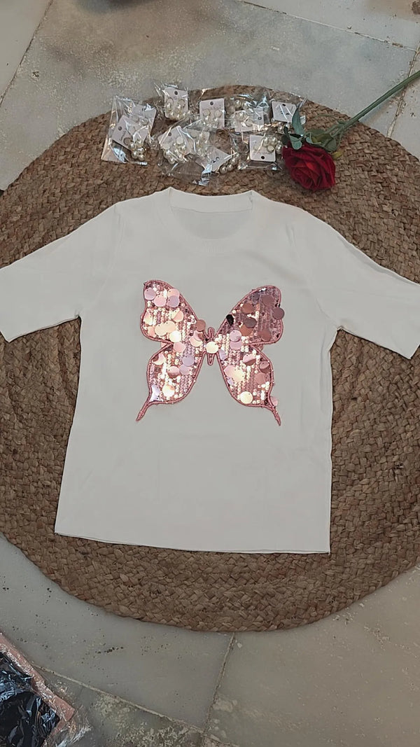 Summer butterfly sequin top