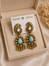 Antique Gold Peacock Drop Earrings with Stone