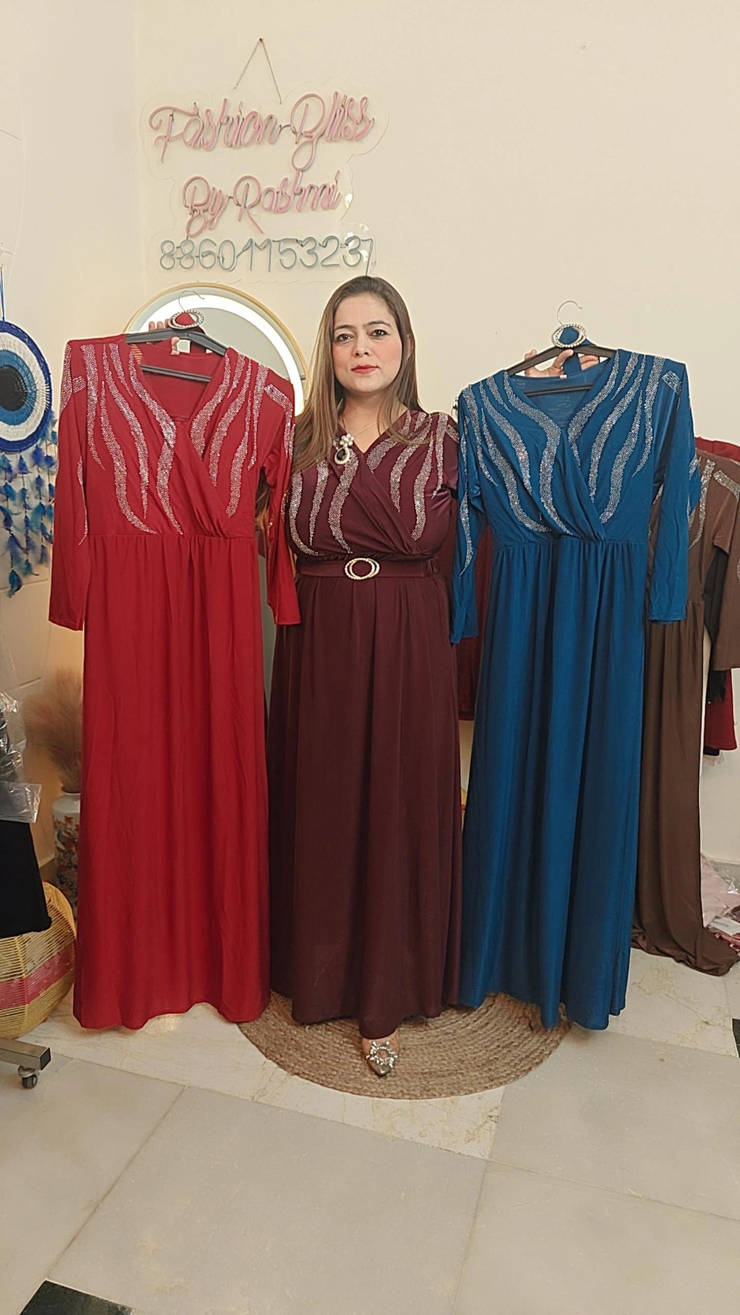 "Elegant Evening Gowns in Stunning Shades – Red, Maroon & Blue ✨"