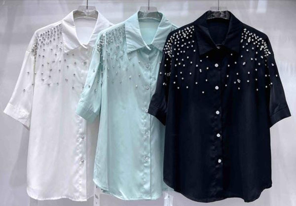 Luxury Pearl beaded drop shoulder shirt