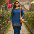 Classy in Blue: Statement Embroidered Coord