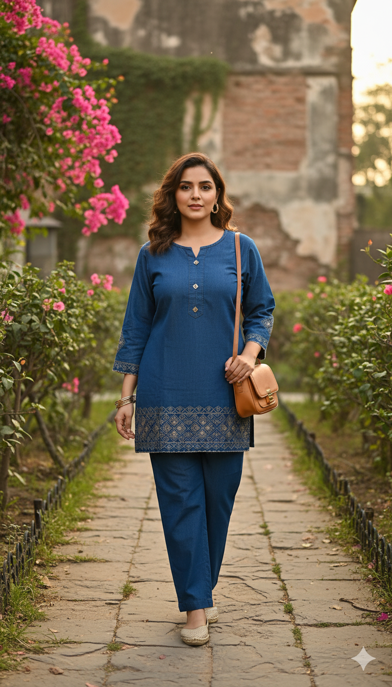 Classy in Blue: Statement Embroidered Coord