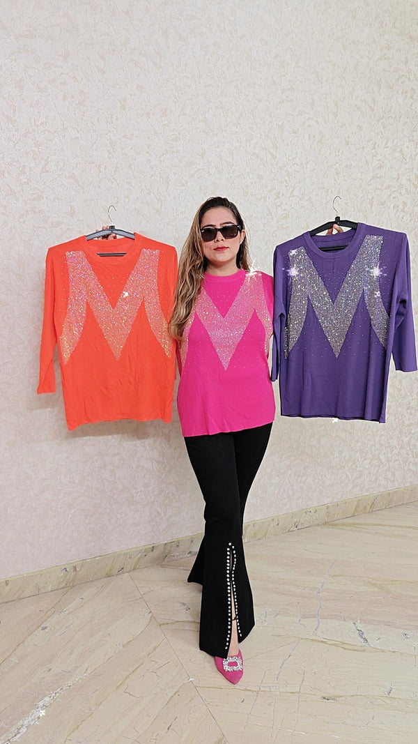 Party wear knitted rhinestone top