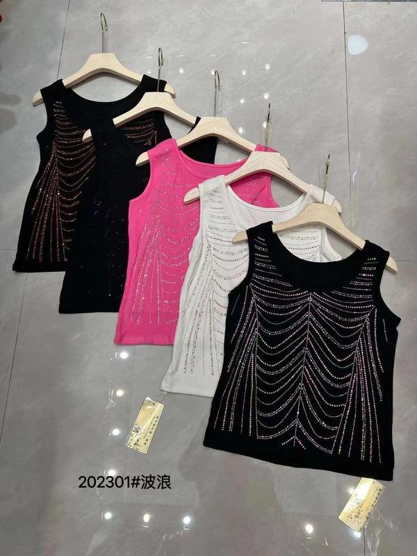 "Shimmering Sleeveless: Rhinestone Sando Collection"