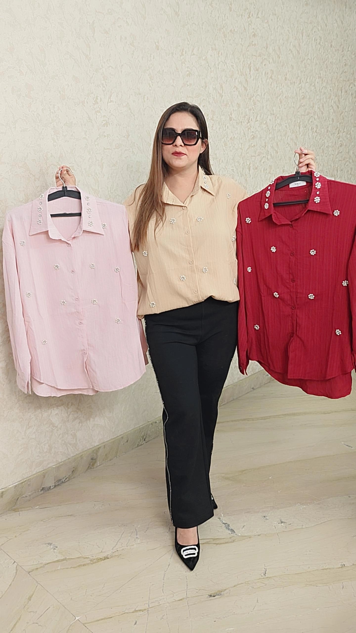 Daisy Charm Shirts – Available in Pink, Beige & Maroon ,off white