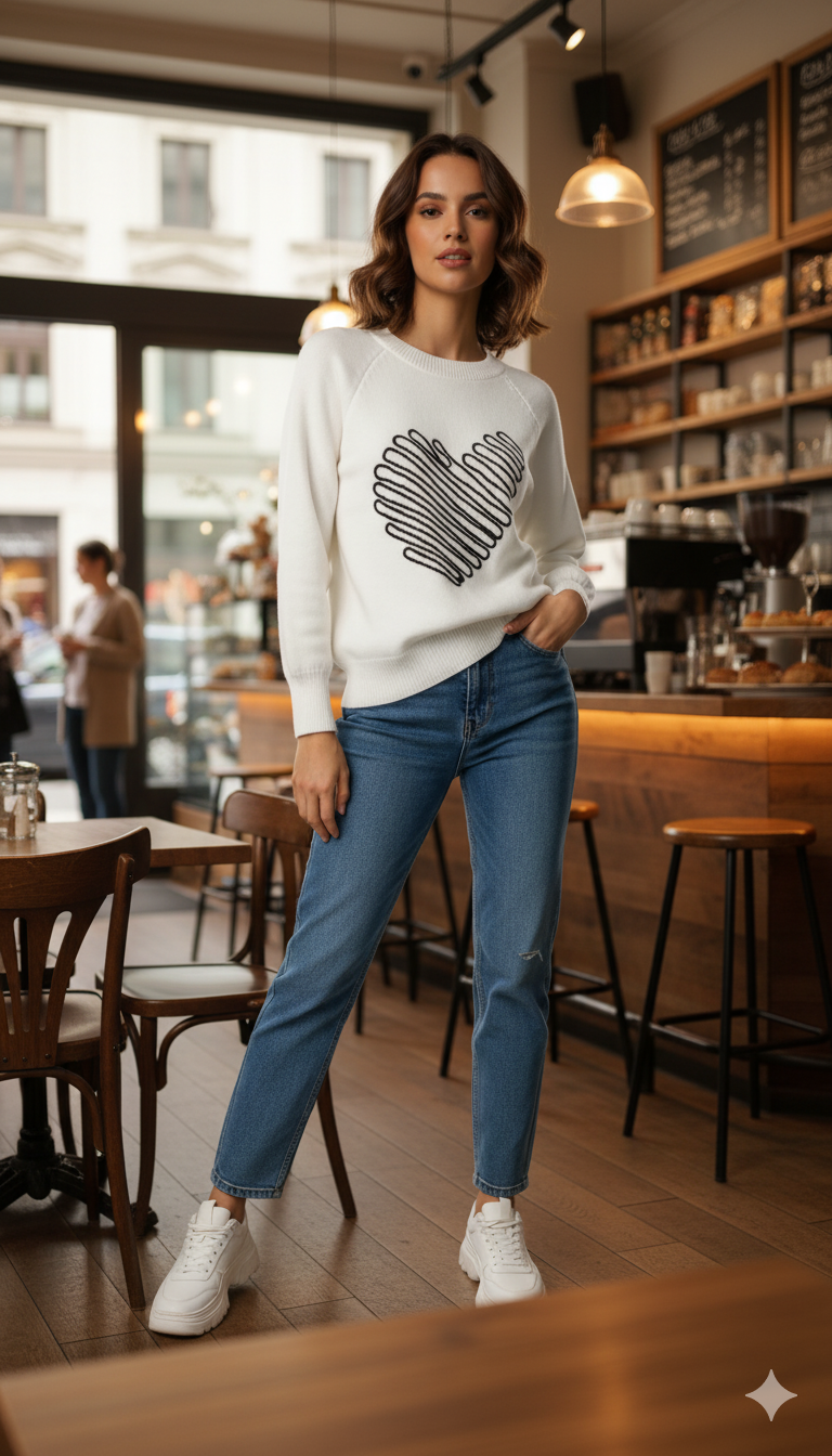 Cozy Heart Knit Winter Sweater top