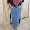 Denim strip causal maxi skirt fully elasticated